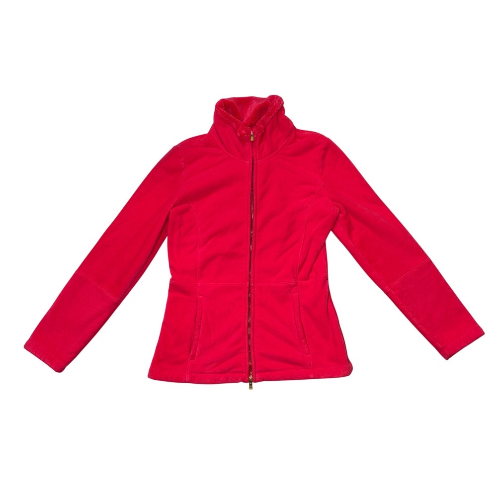 Lilly Pulitzer Womens Small Hot Pink Full Zip Fleece Jacket Faux Fur Collar S‎